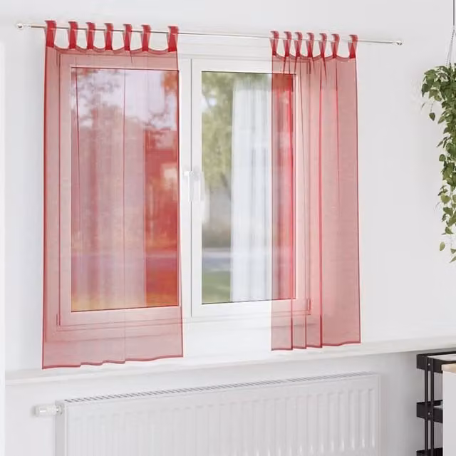 Berkfield Home Red Transparent Voile Fabric Curtains with Tabs, 2 Pack, W: 140 cm, H: 140 cm