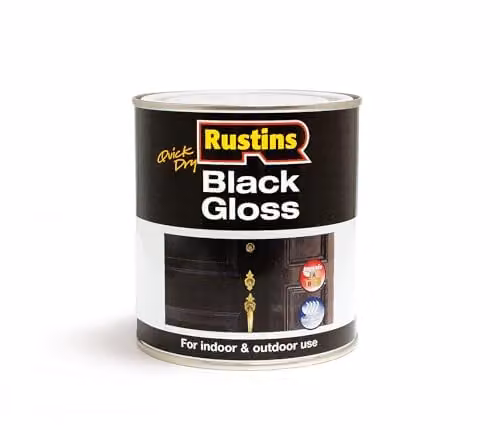 Rustins Quick Drying Black Gloss Water-Based Paint, 1L – 1
