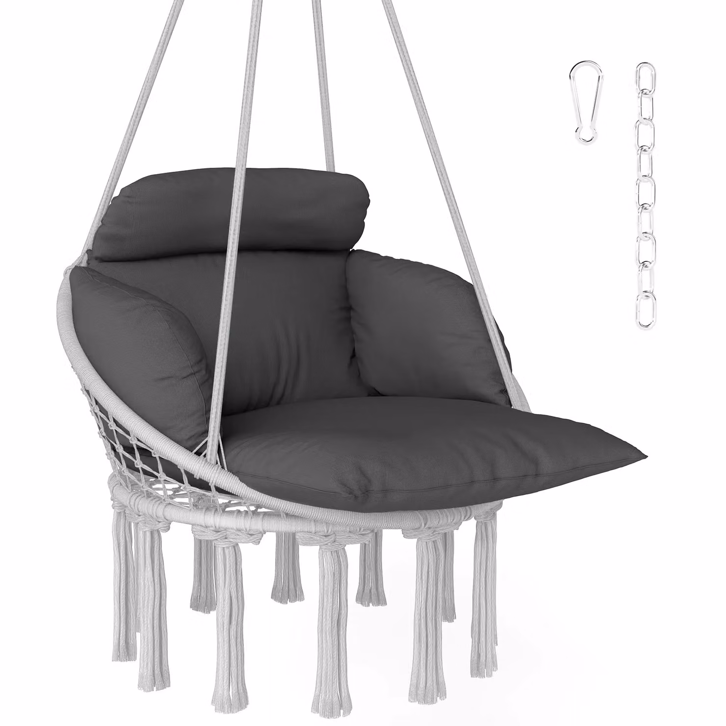 OUTSUNNY Boho Hanging Egg Hammock Chair with Weatherproof Cushion, Dark Grey – 2
