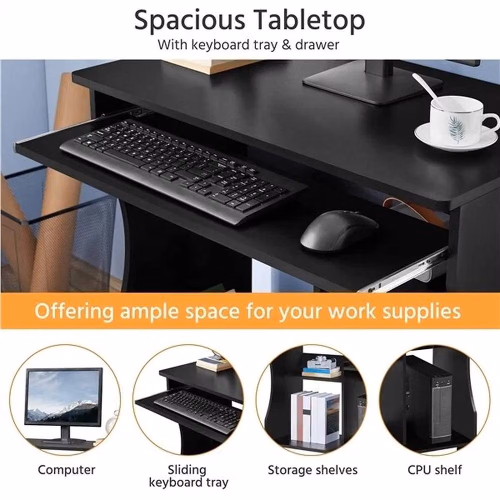 EONLION Modern Black Computer Desk with Castors, Width: 100 cm – 4