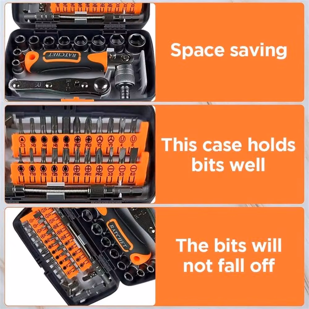 Nordara 38-in-1 Magnetic Ratchet Handle Screwdriver Bit and Socket Set in Orange – 5