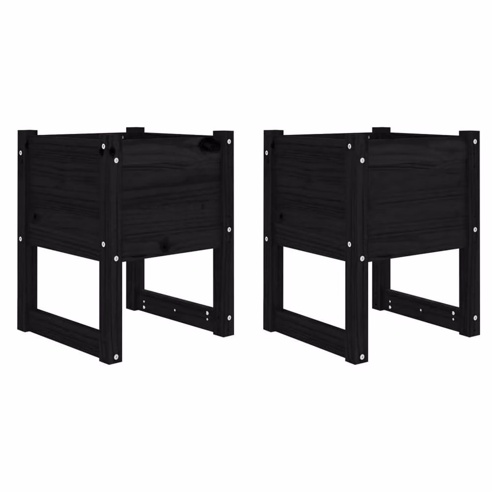 Berkfield Home Set of 2 Black Solid Wood Pine Planter Tubs, W: 40 cm, D: 40 cm, H: 52.5 cm – 3