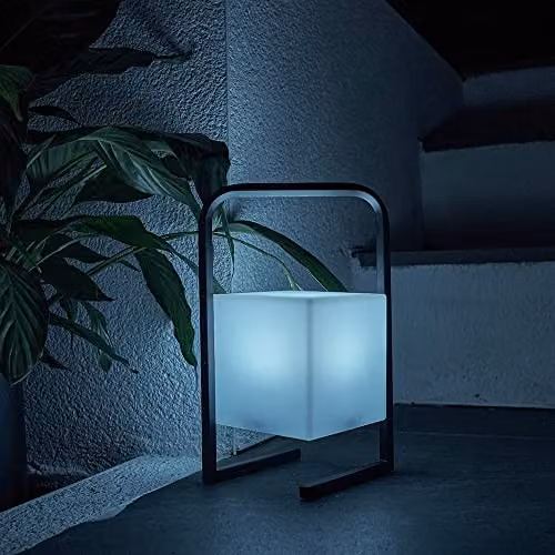 MiniSun Contemporary Black Metal Wire Lantern Table Lamp with Rechargeable RGB LED Cube Shade – 2