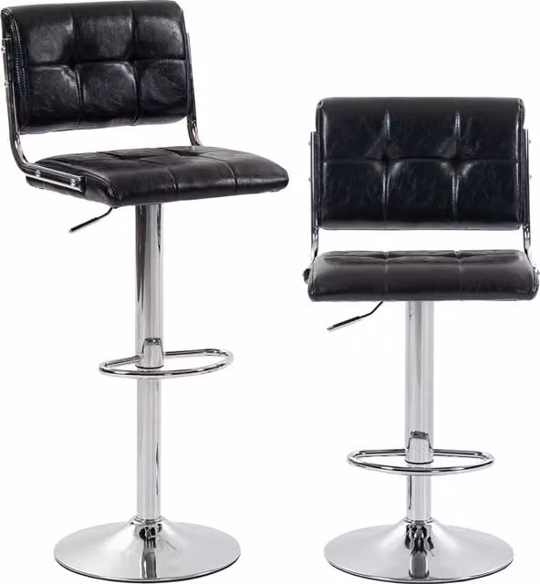 HOMCOM Set of 2 Modern Black PU Leather Adjustable Swivel Bar Stools with Backrest – 1