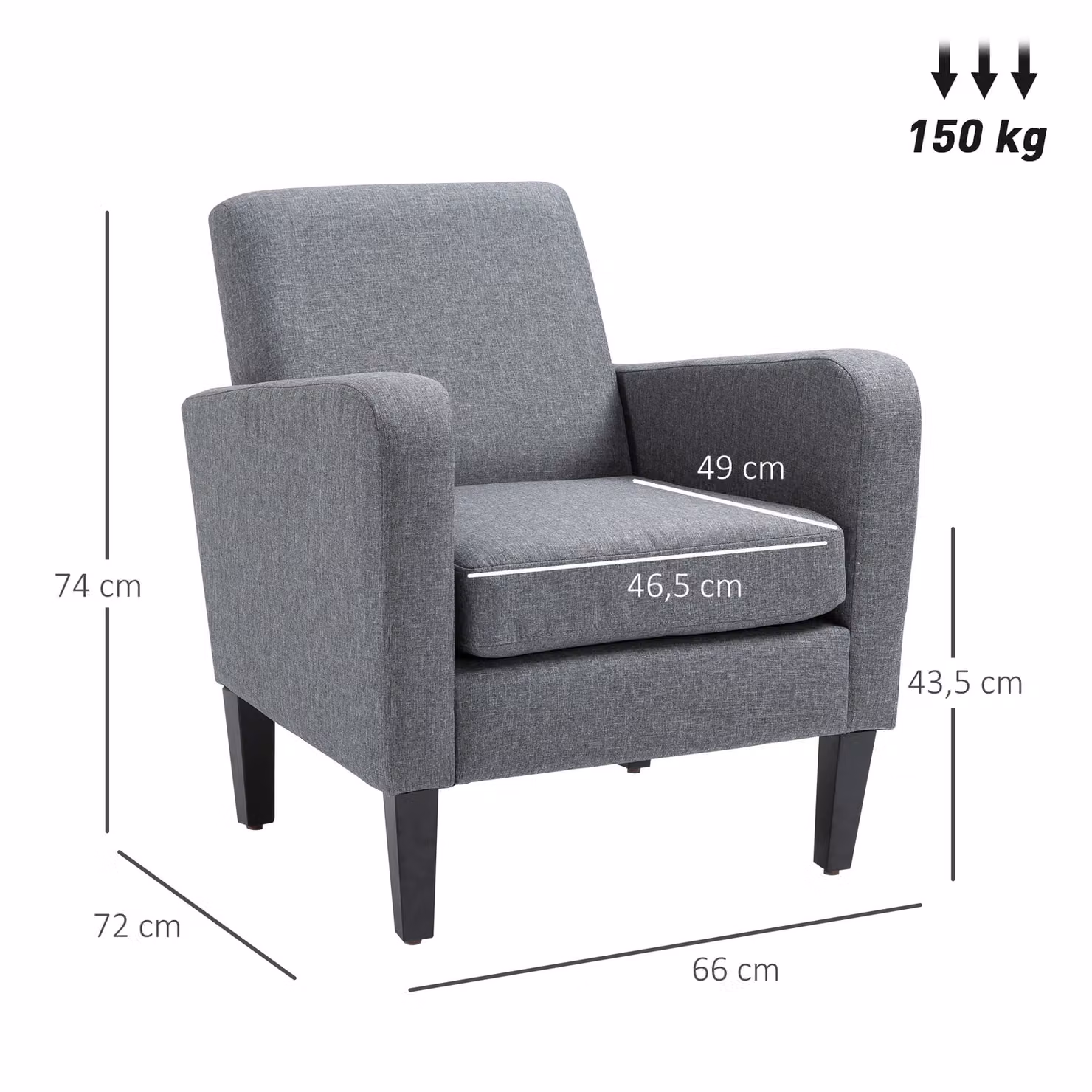 HOMCOM Modern Grey Fabric Armchair with Rubberwood Legs and Spring Core Support – 3