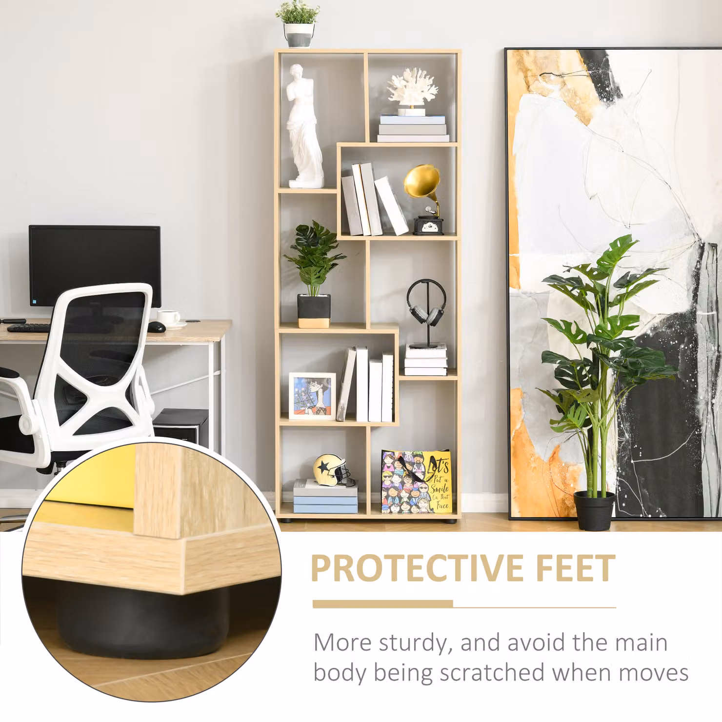 HOMCOM 8-Tier Modern White Freestanding Melamine Bookcase and Display Unit for your Living Room – 4