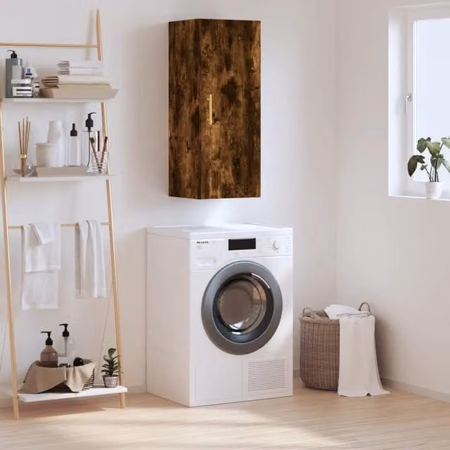Berkfield Home Wall Mounted Smoked Oak Cabinet in Brown W/D/H: 34.5 x 34.0 x 90.0 cm