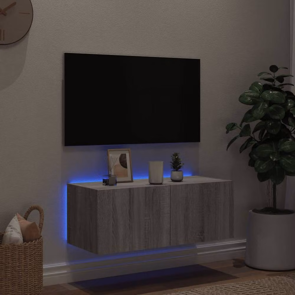 Berkfield Home Modern Wall Mounted TV Cabinet with Integrated LED Lights in Grey Sonoma, W: 80 cm, D: 35 cm, H: 31 cm – 3