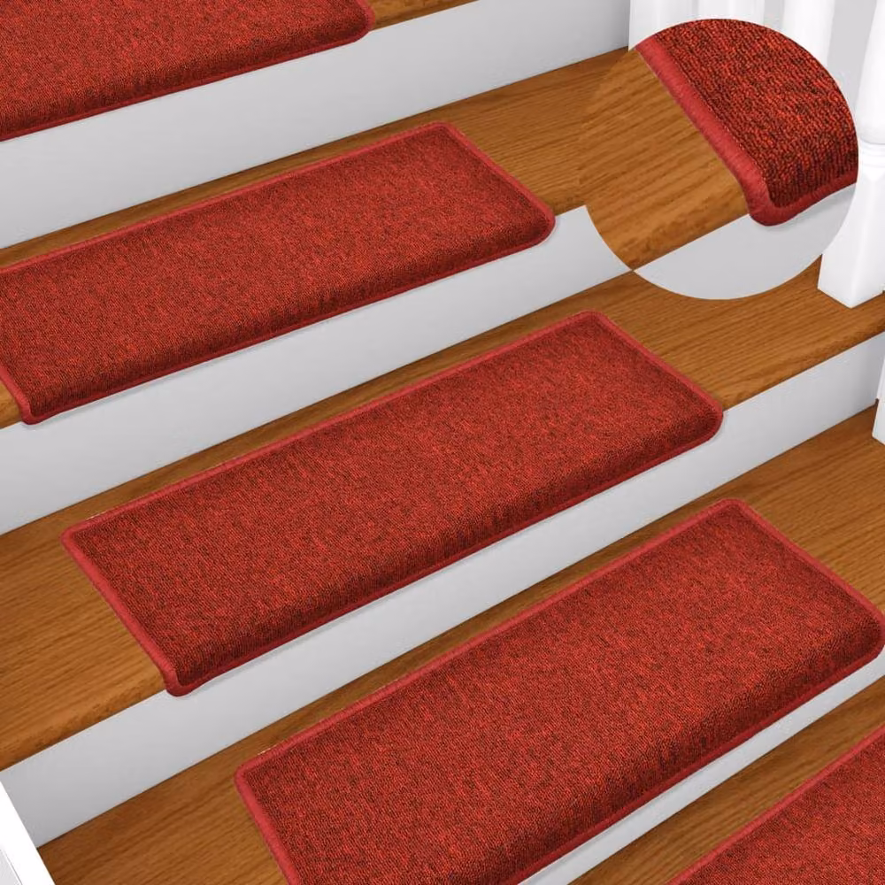 Berkfield Home Self-Adhesive Non-Slip Carpet Stair Treads, 15 Pieces, Red, W: 65 cm, D: 21 cm, H: 4 cm – 2
