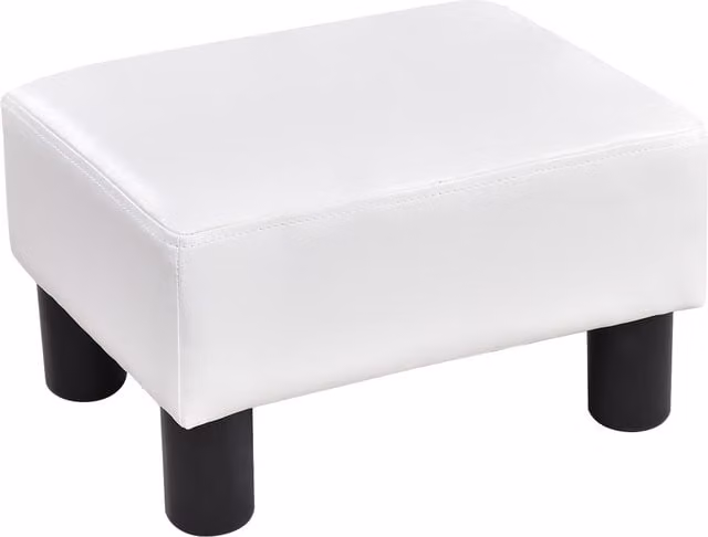 Costway Small Rectangular Footstool Ottoman with White Synthetic Leather Upholstered Wood Frame