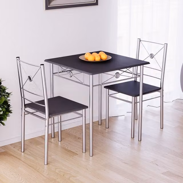 Vida Designs Roslyn Modern Dining Set with Square Table and 3 Chairs in Black