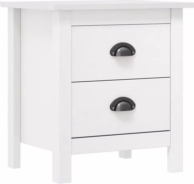 Berkfield Home Hill Bedside Cabinet Set of 2, White Solid Pine Wood, W: 46 cm, D: 35 cm, H: 49.5 cm