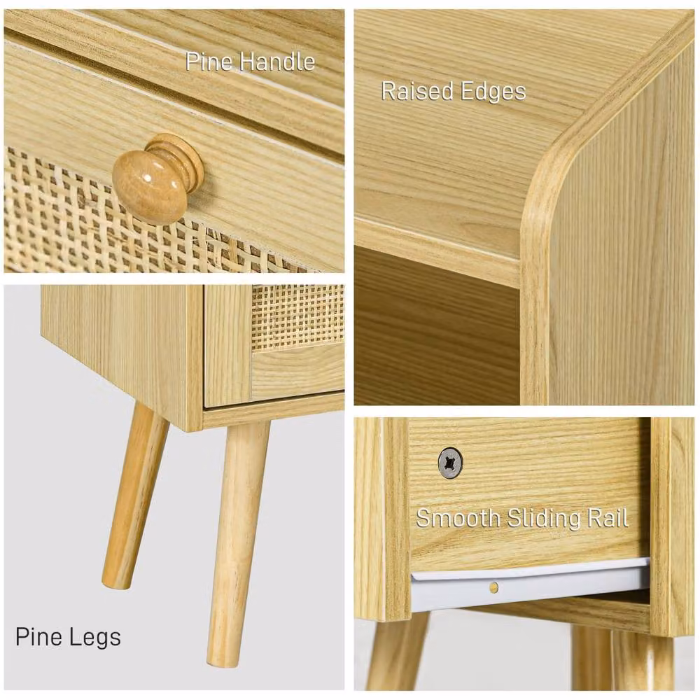 Wyld Haus Fira Set of 2 Wood Effect Bedside Tables with Rattan Weave in Sand and Beige – 3