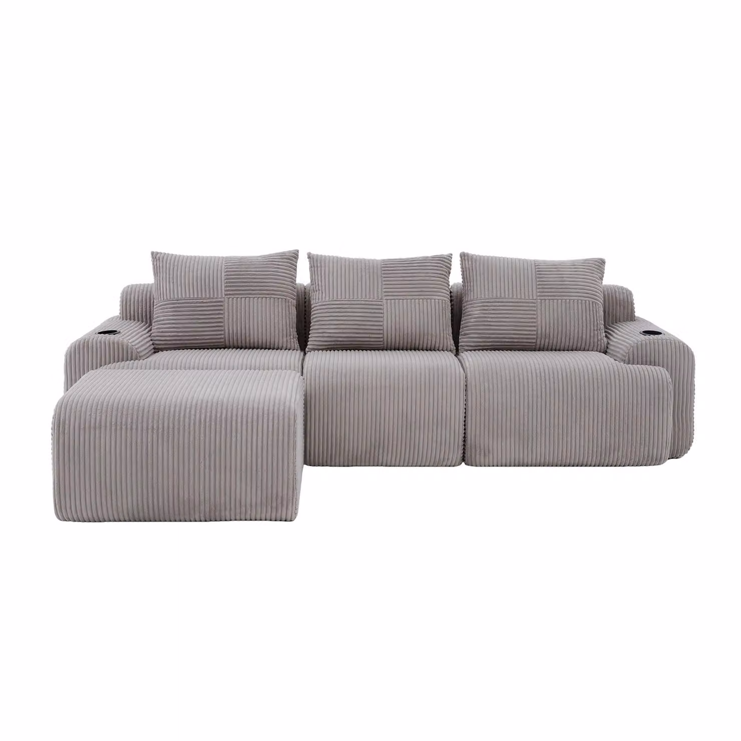 Aosom UK 3-Seater Modular L-Shape Sectional Sofa with Ottomans, Side Storage Pockets and Integrated Cup Holders, Light Gray, W: 174 cm, D: 268 cm, H: 80 cm – 2