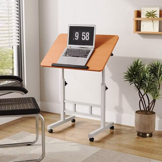 Livingandhome Height Adjustable Bed Table with Castors in Walnut Brown