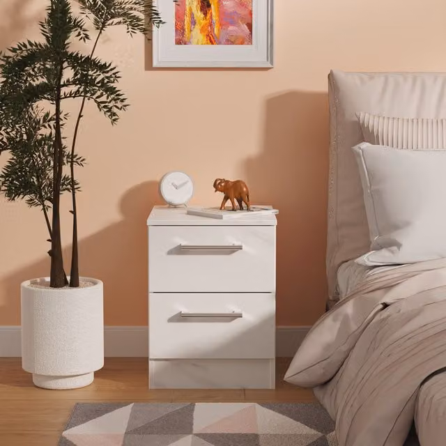 Ready Assembled 2 U Cornwall 2 Drawer Bedside Cabinet in Off-White