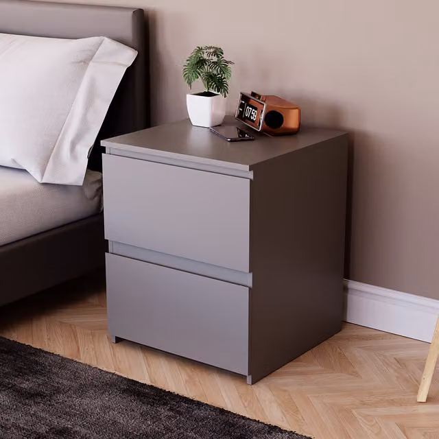 Vida Designs Denver 2 Drawer Bedside Table in Grey, Width: 48 cm