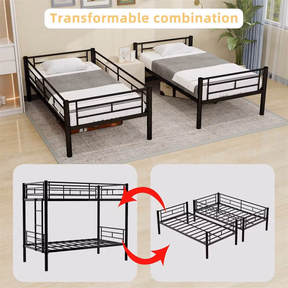 Direct Wicker Black Metal Reinforced Double Bunk Bed for Children and Dorms, W/D/H: 140 x 200 cm – 3