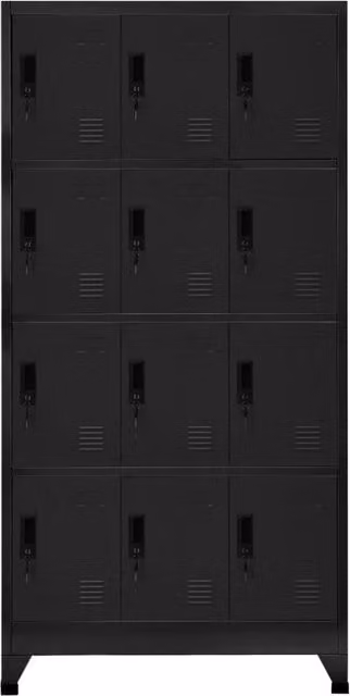 Berkfield Home Modern Steel Locker Cabinet in Matt Black, W/D/H: 90 x 45 x 180 cm