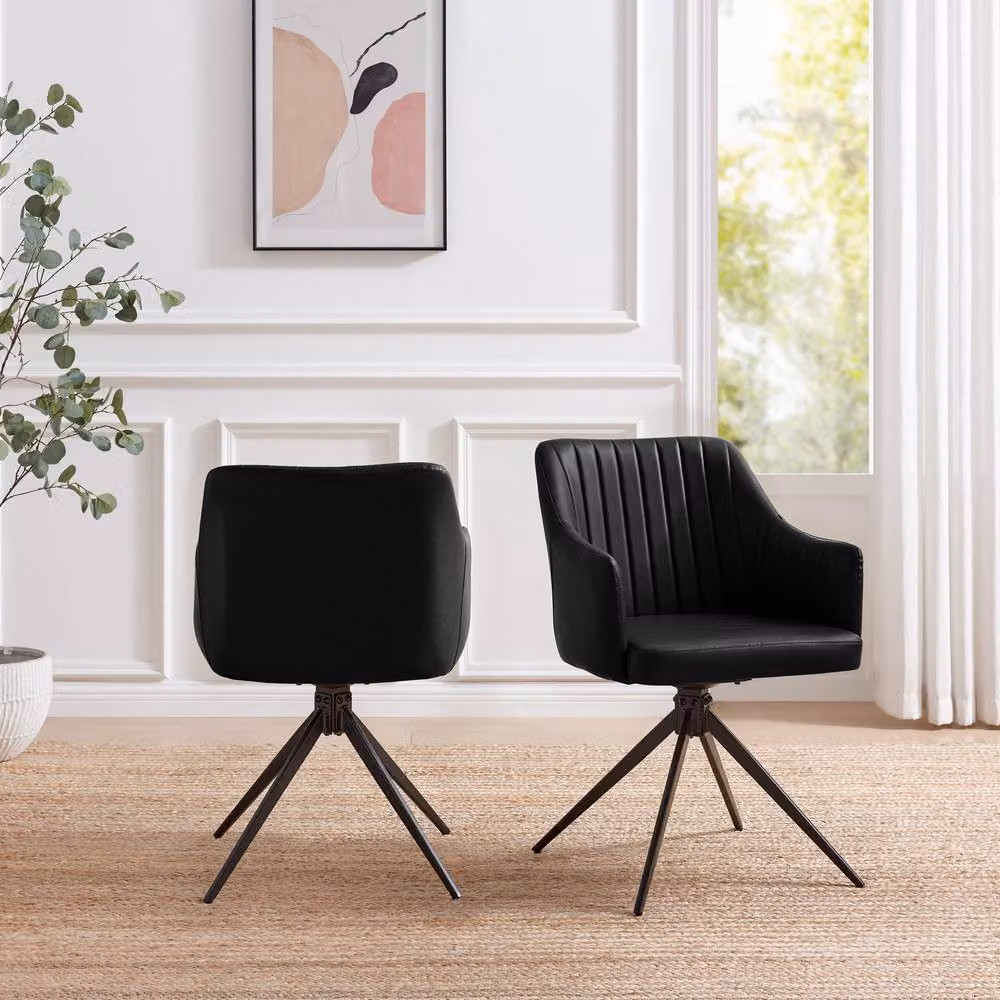 FurnitureboxUK Calla Black Faux Leather Swivel Dining Chairs (Set of 2) – 2