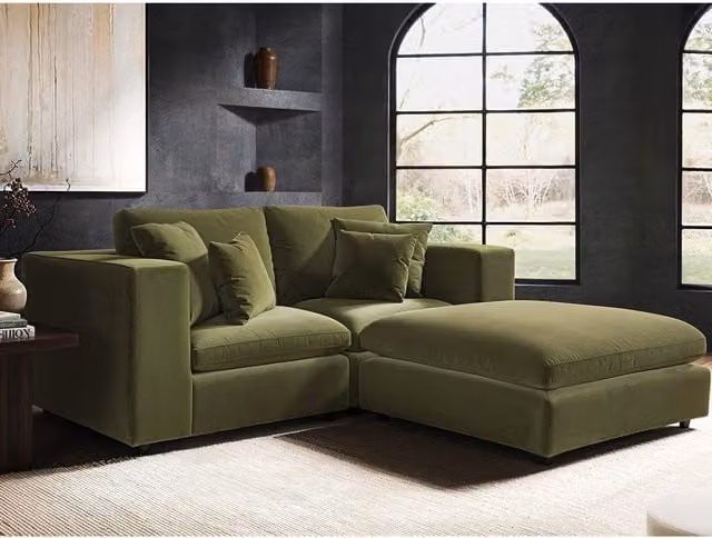 SolaceCo Asher 3 Seater Velvet Sofa with Matching Ottoman in Khaki Green