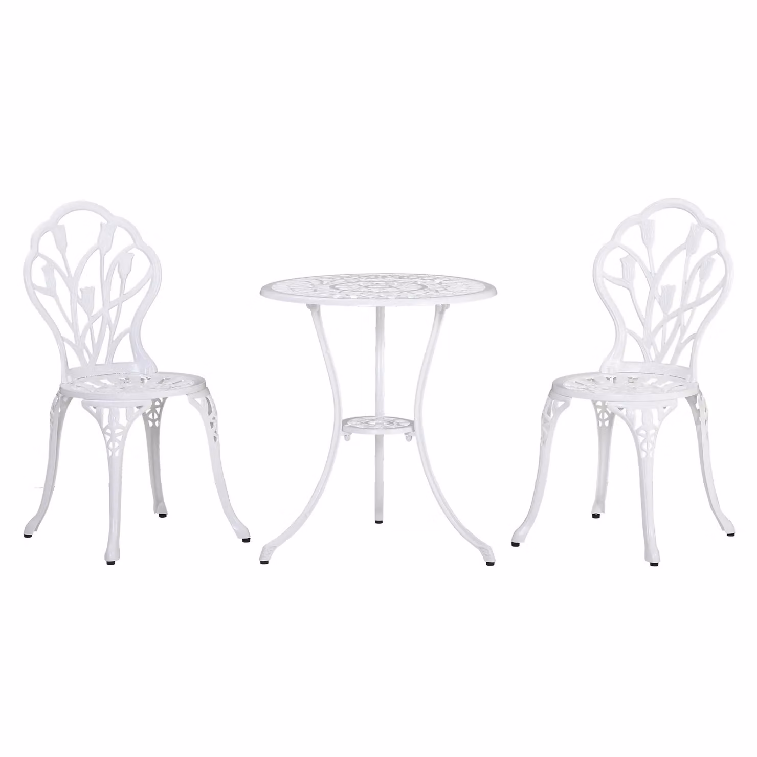 OUTSUNNY 3 Piece White Aluminium Bistro Set with Umbrella Hole – 2