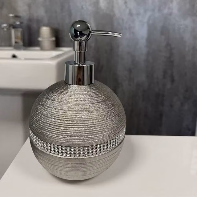Showerdrape Sparkle Silver Resin 5-Piece Bathroom Accessory Set including Liquid Soap Dispenser – 1