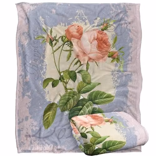 JQ Licensing Love Happiness Joy Floral Super Soft Fleece Throw Blanket, White, W/D/H: 152 x 127 cm – 1