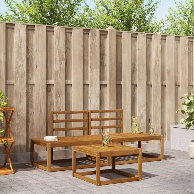 Berkfield Home 3-Piece Outdoor Sofa Set in Brown Solid Acacia Wood – 1