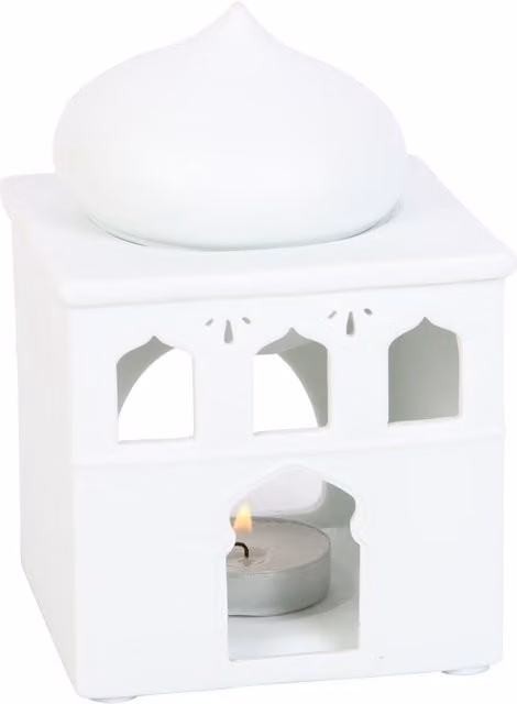Kingsbury Gifts White Ceramic Moroccan Square Tealight Mosque Oil Burner