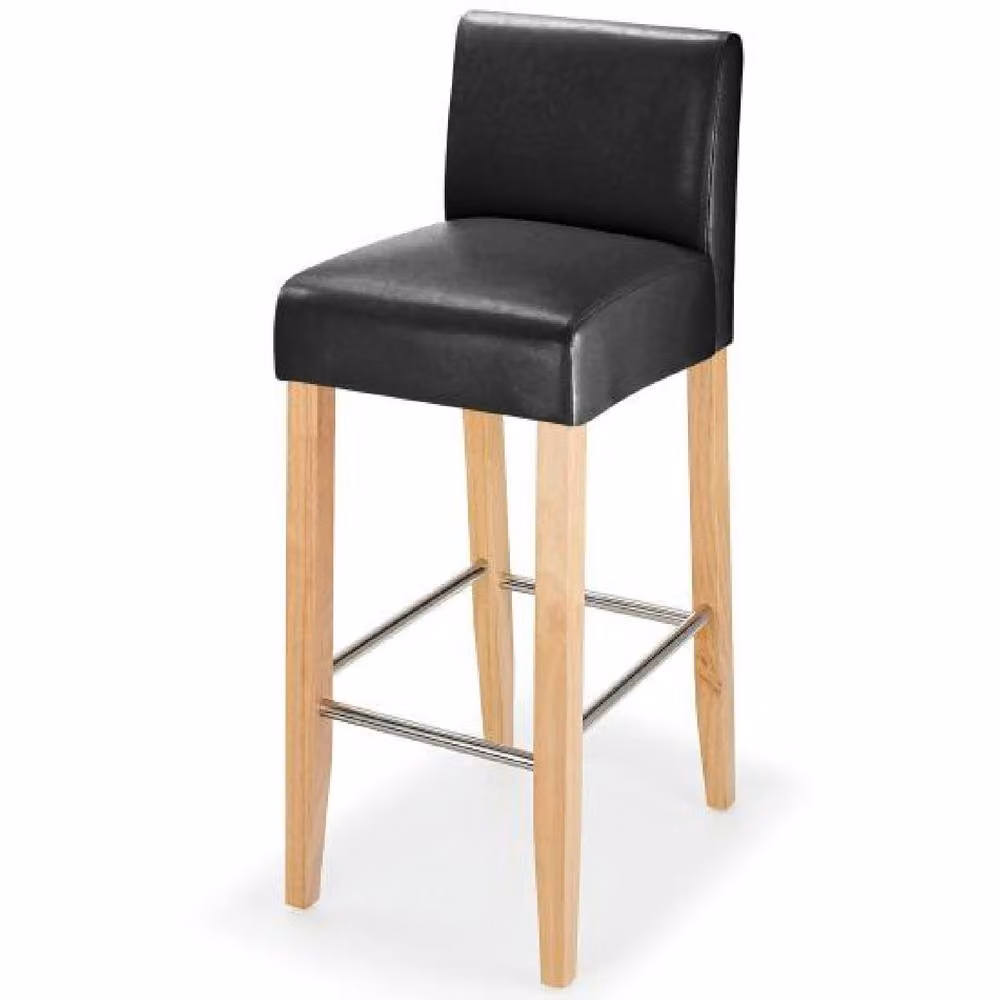 netfurniture Stenory Black Padded Kitchen Breakfast Bar Stool with Wooden Frame and Legs – 2