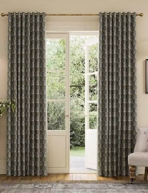 Joules Chamomile Green Mix Floral Cotton Blackout Eyelet Curtains