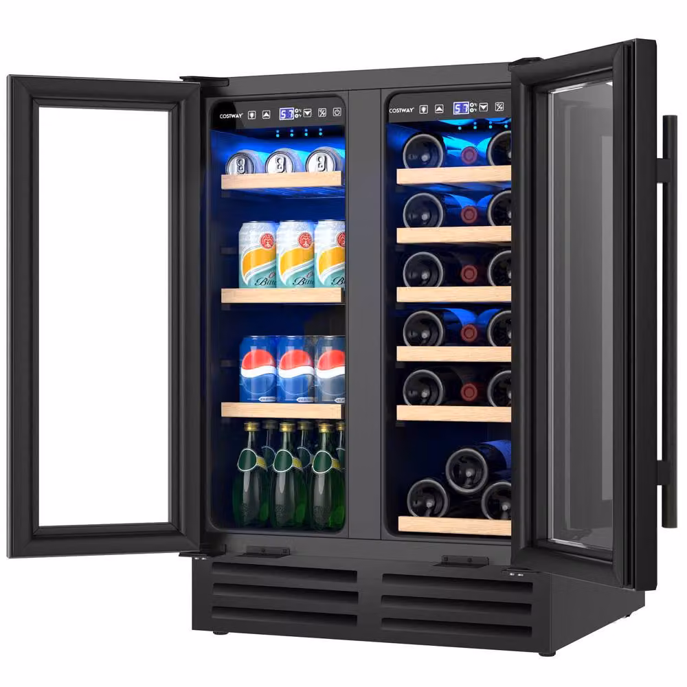 Costway 120L Double Door Dual Zone Beverage and Wine Fridge with Auto Defrost in Black – 2