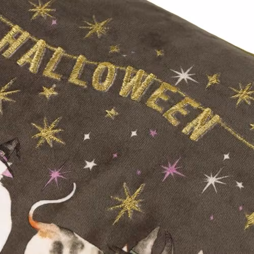 Furn Halloween Pawty Rectangular Piped Velvet Cushion, Multicolour and Gold, W: 50 cm, H: 30 cm, D: 30 cm – 3