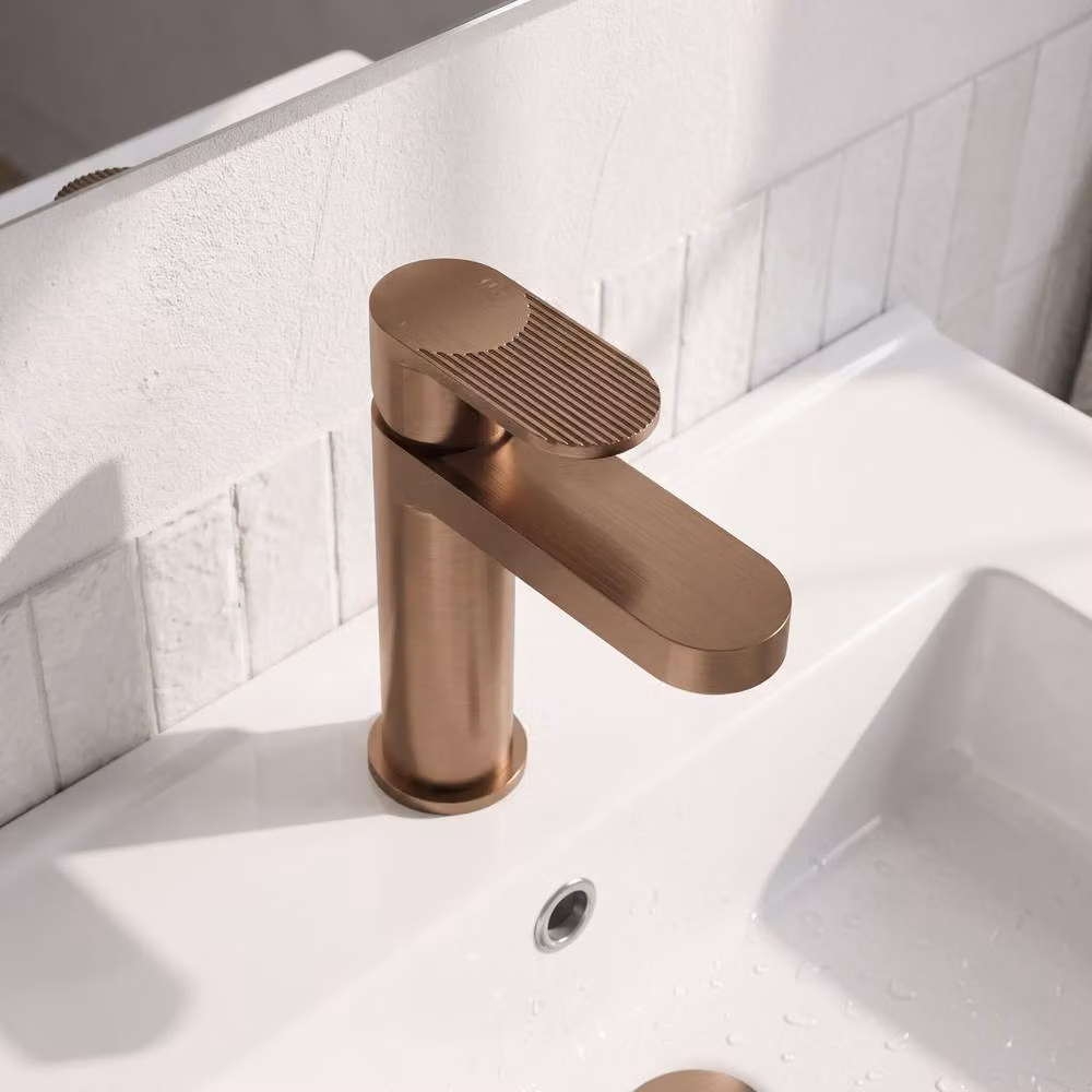 Balterley Rileyhill Fluted Mono Basin Mixer Tap with Pop-Up Waste in Brushed Brass Brown – 3