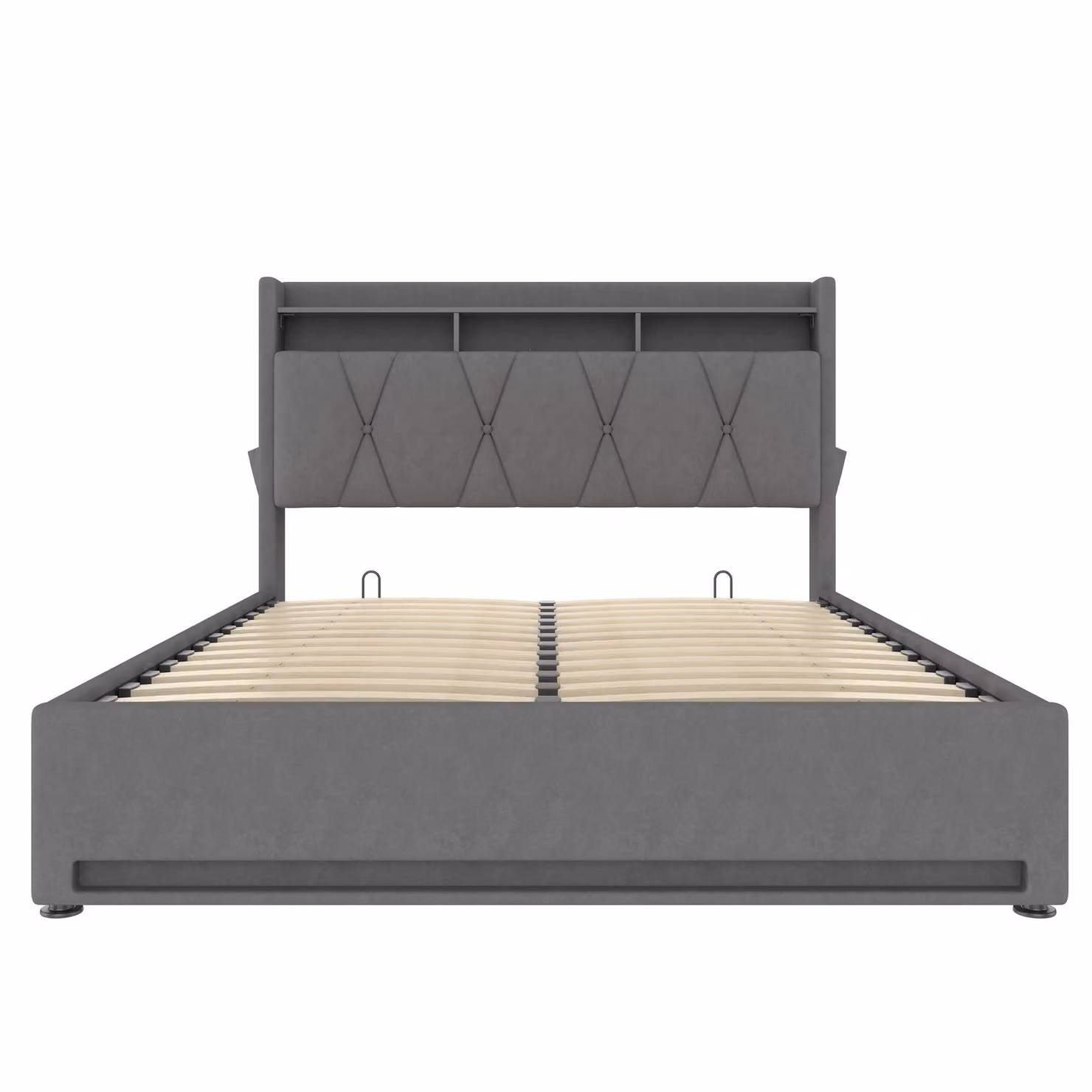 Aosom UK Padded Upholstered Storage Bed Frame with LED Lighting and USB-C Charging, Dark Grey, W: 211 cm, D: 143 cm, H: 116.5 cm – 2