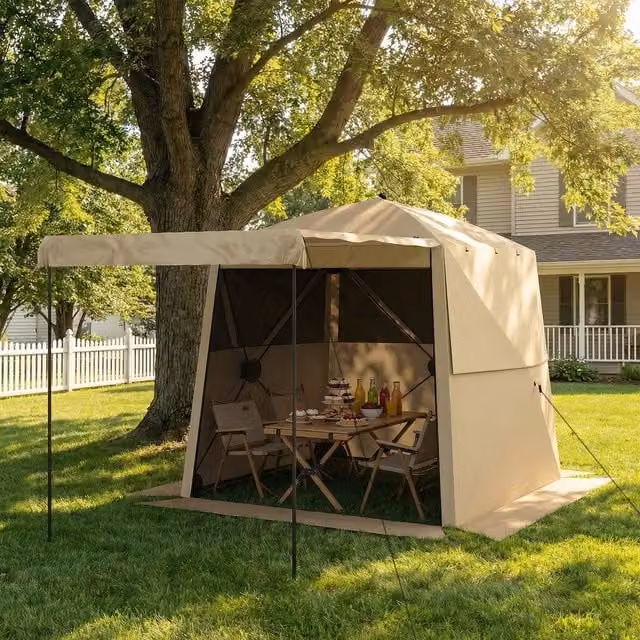 Outsunny Pop Up Waterproof Gazebo with Awning, Khaki/Beige/Brown, W: 2 m