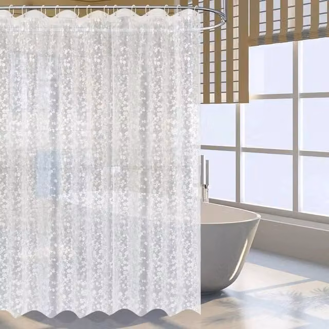 NESTLUNE Extra Long White Shower Curtain with Weighted Hem, W/H: 180 x 200 cm