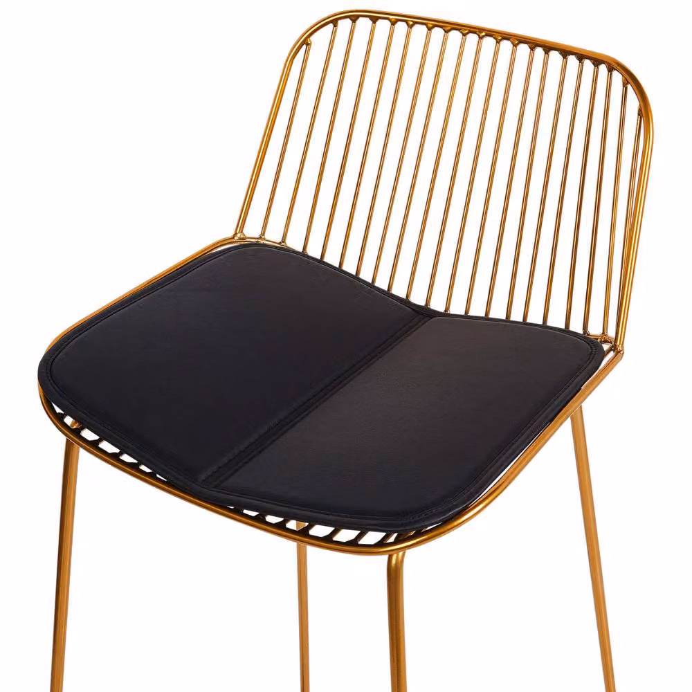 Wyld and Coco Set of 2 Gold Wire Bar Chairs with Black Faux Leather Seats – 3
