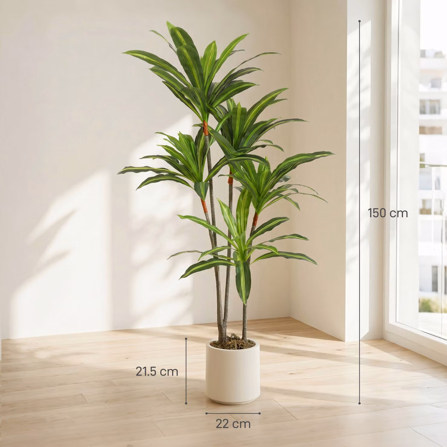 HOMCOM 150cm Artificial Dracaena Tree with Bendable Trunks in Green and White – 3