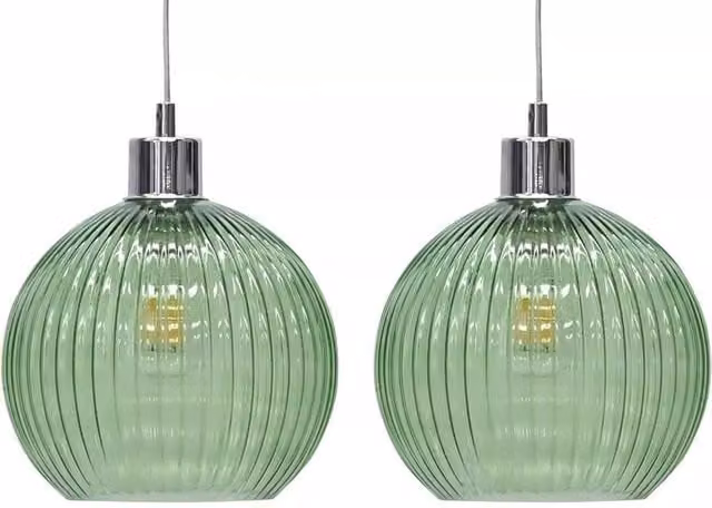 EONLION Green Ribbed Glass Globe Easy Fit Pendant Shade