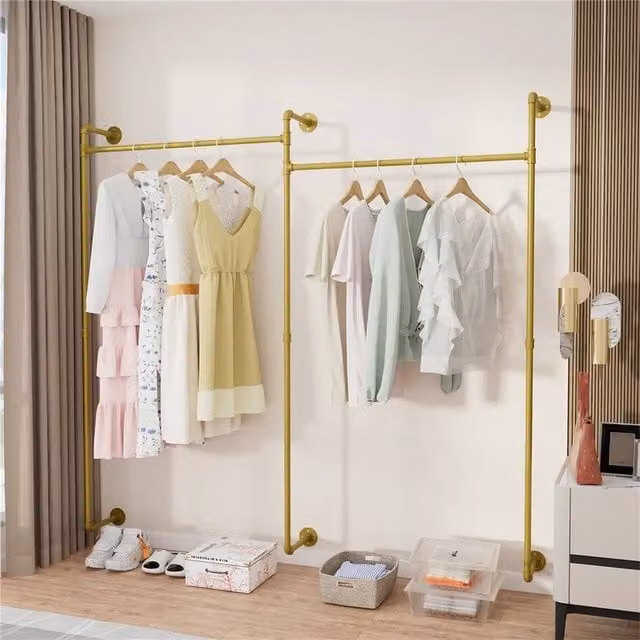 Kelvenix Industrial Pipe Clothing Rack in Gold and Black Matt Metal