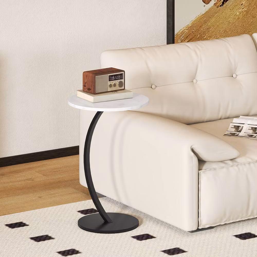 STILVORA White C Shaped Side Table with Metal Frame and Round MDF Top – 3