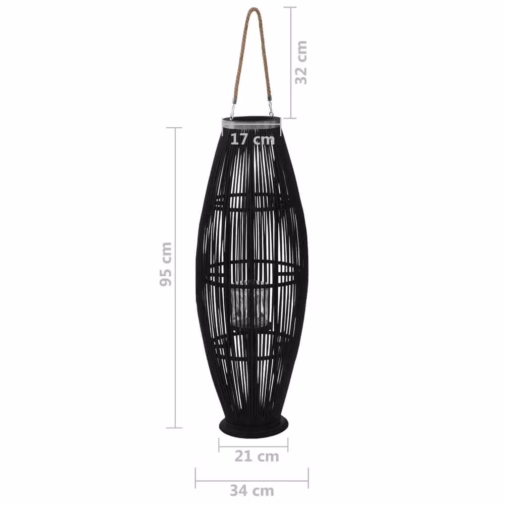 Berkfield Home Hanging Bamboo Candle Lantern Holder, Black, Height: 95 cm – 5
