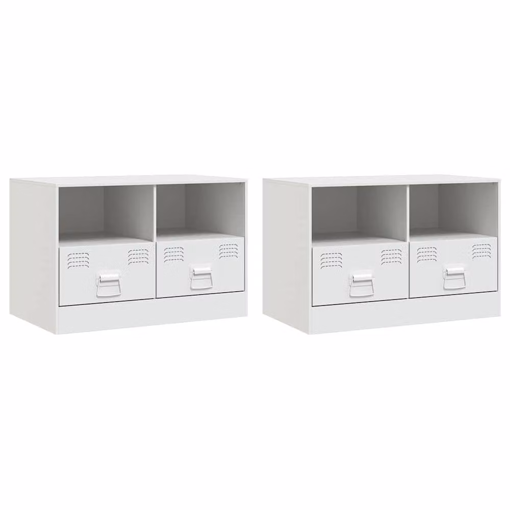Berkfield Home Set of 2 White Steel TV Cabinets, W/D/H: 67 x 39 x 44 cm – 3