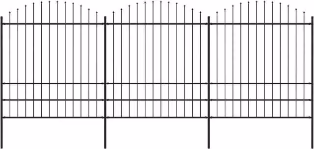 Berkfield Home Steel Spear Top Garden Fence, Black, H: 1.75 m x W: 5.1 m