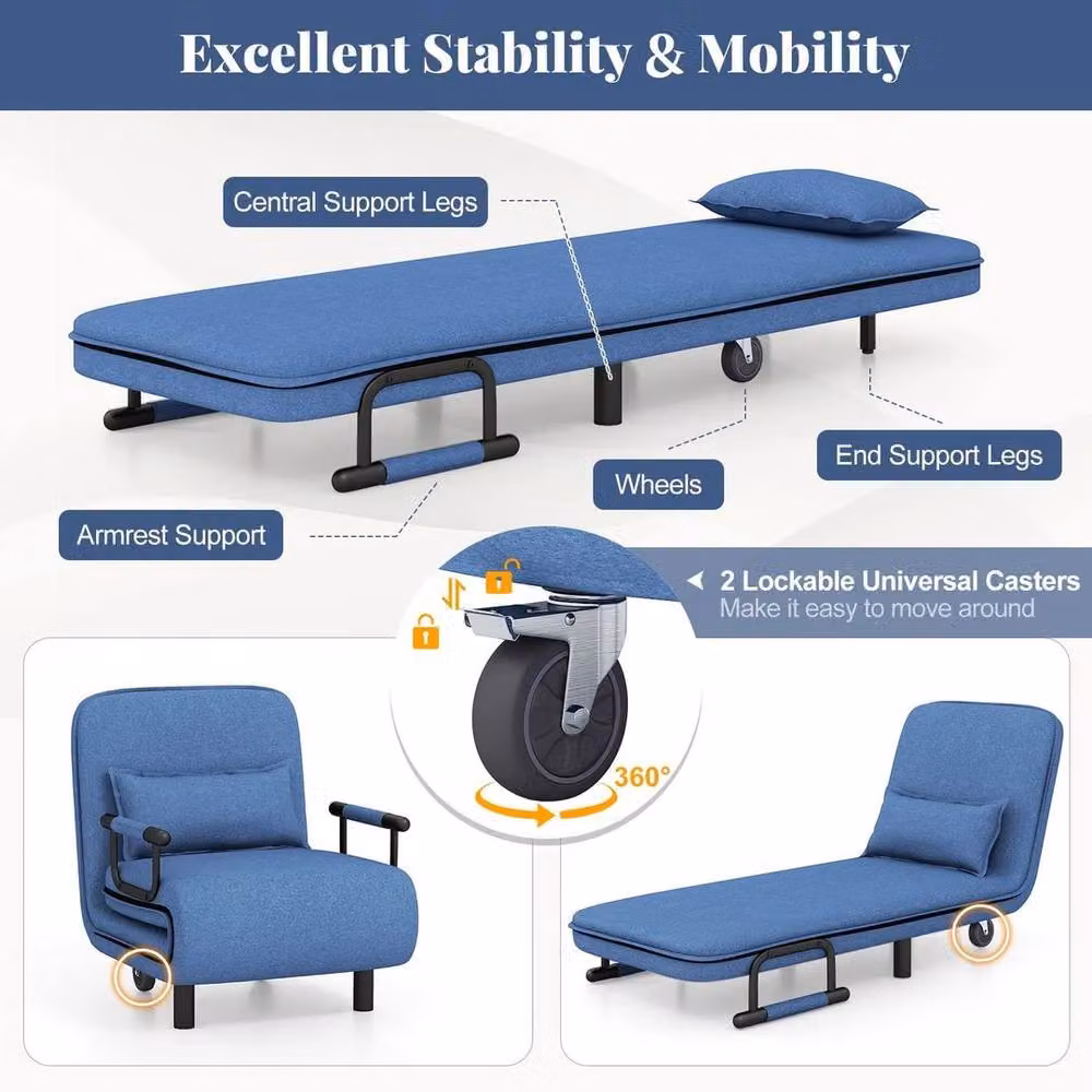 EONLION Single Folding Sofa Bed Chair in Blue – 5