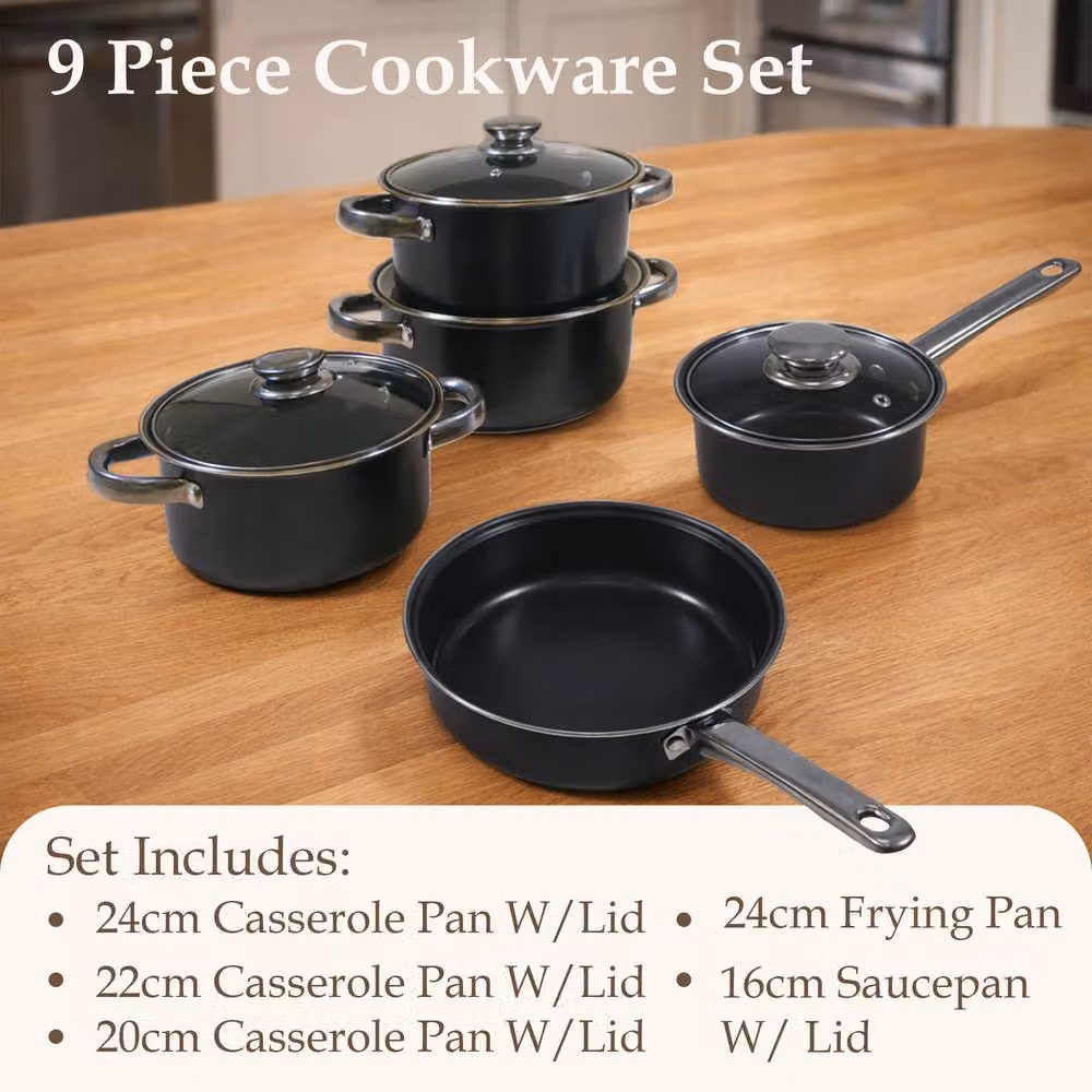 Carter & Clay 9 Piece Non-Stick Ceramic Cookware Set in Black including Saucepan and Frying Pan – 3