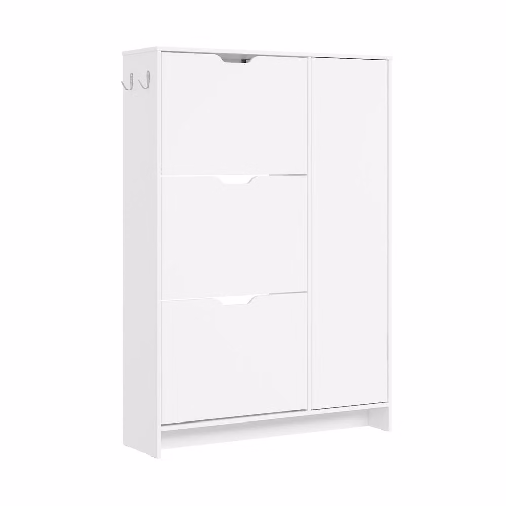 SoBuy Modern Slim White Shoe Cabinet with Internal Drawers and Hinged Doors – 2