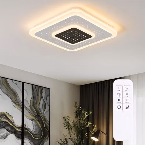 Globo Lighting Square LED Ceiling Light with Remote Control and Dimming Function, White, W/D/H: 46 x 46 x 5.5 cm – 2
